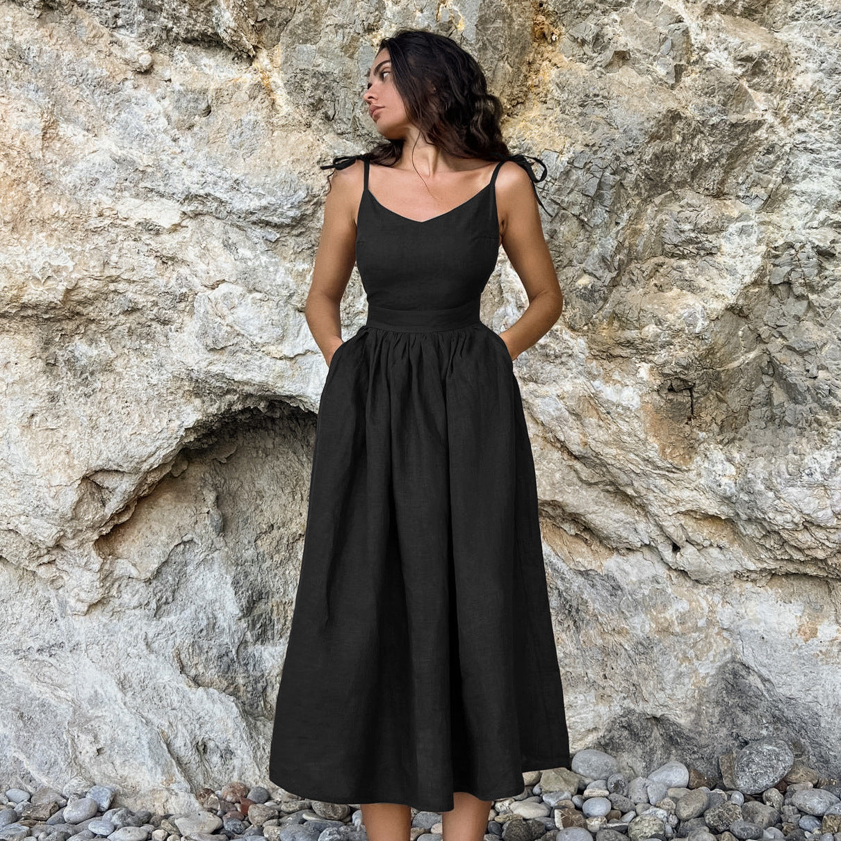 Olive Linen Cami Dress