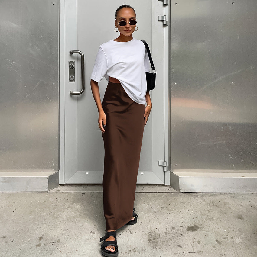 Lilac Satin Midi Skirt