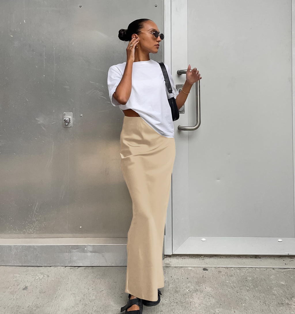 Lilac Satin Midi Skirt