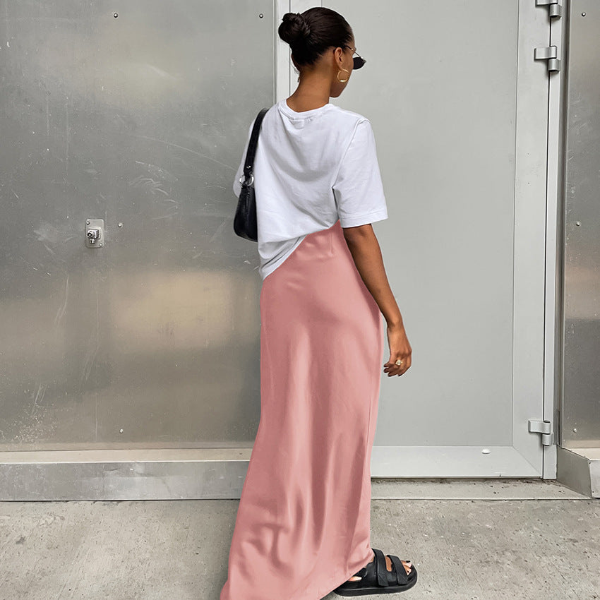 Lilac Satin Midi Skirt