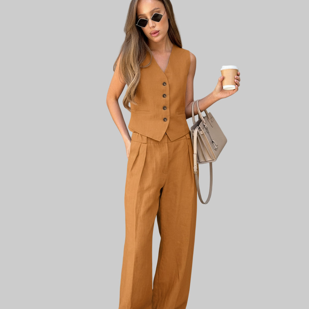 Stone Linen Vest & Wide-Leg Set