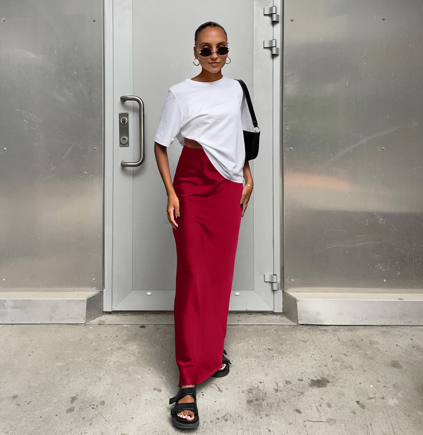 Lilac Satin Midi Skirt